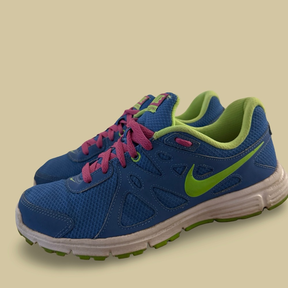 Nike Revolution 2 MSL 8.5 Womens Running Shoe Periwinkle Blue Lime Green Swoosh